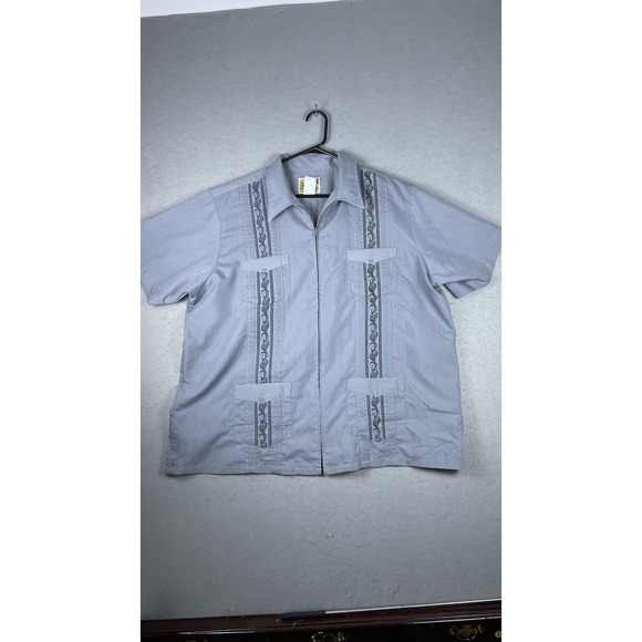 Haband Guayabera Shirt Mens 2XL Gray Short Sleeve Embroidered Cuban Four Pocket - Picture 1 of 6